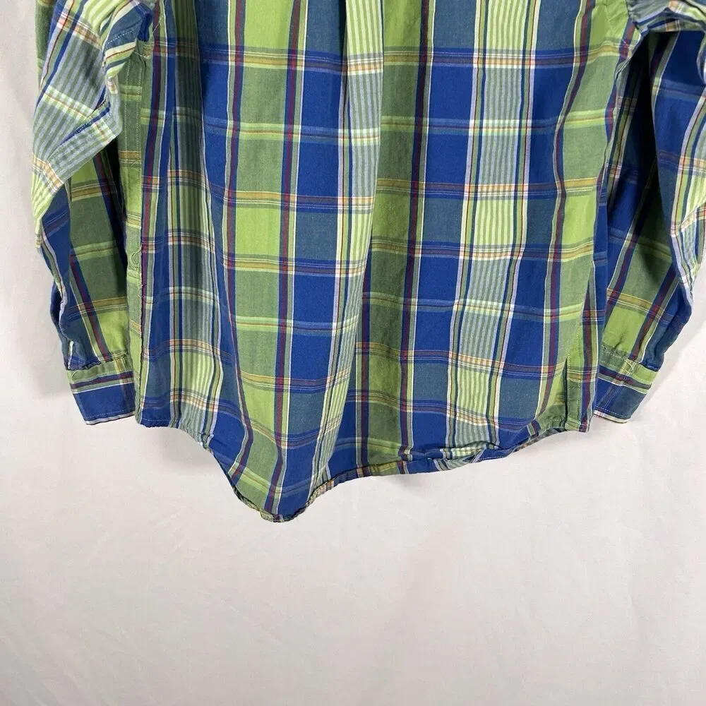 Ralph Lauren Dress Shirt Boys 6 Green Blue Plaid Button Up Long Sleeve Cotton